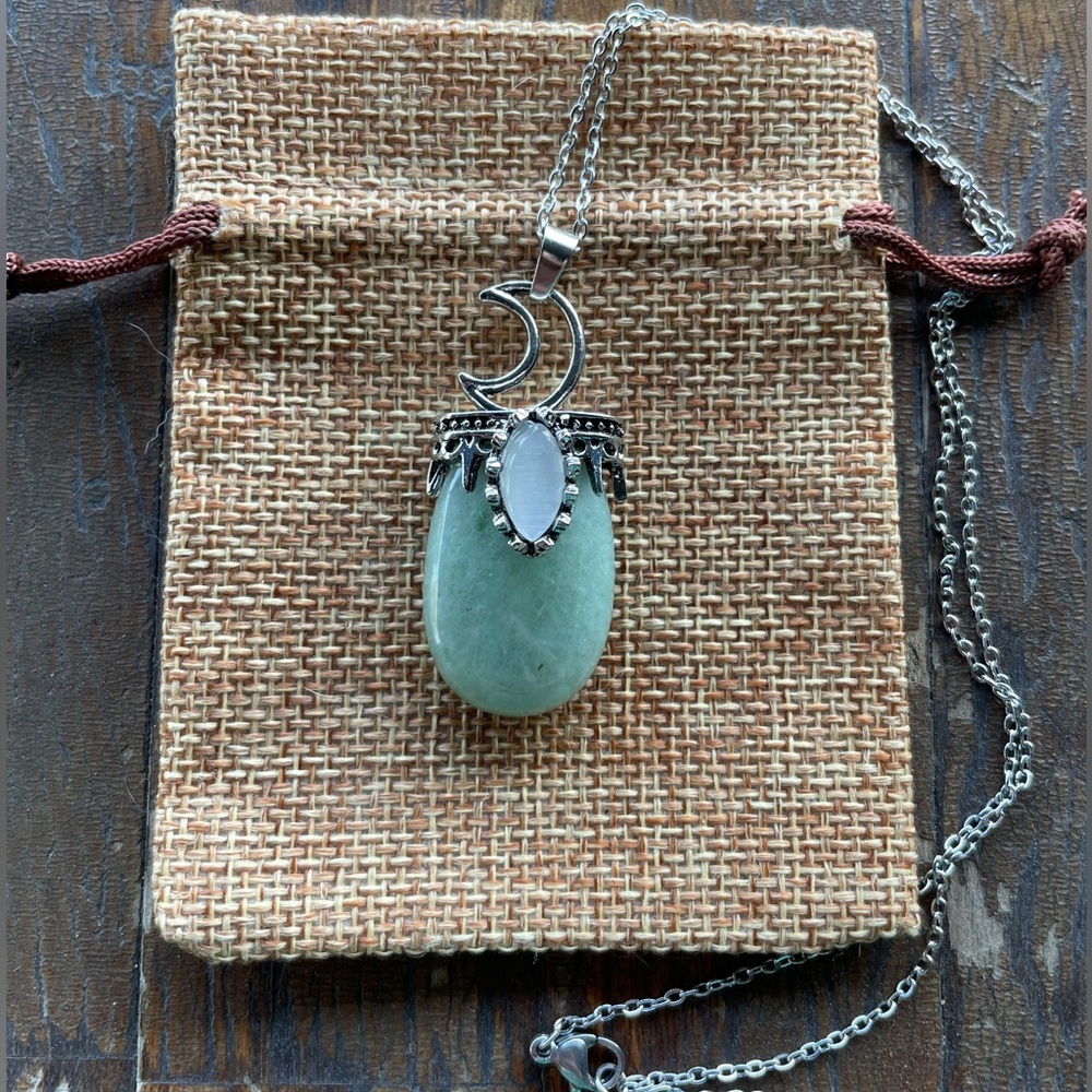 Green Aventurine Necklace Celestial Aventurine Pendant wit Stainless Steel Chain